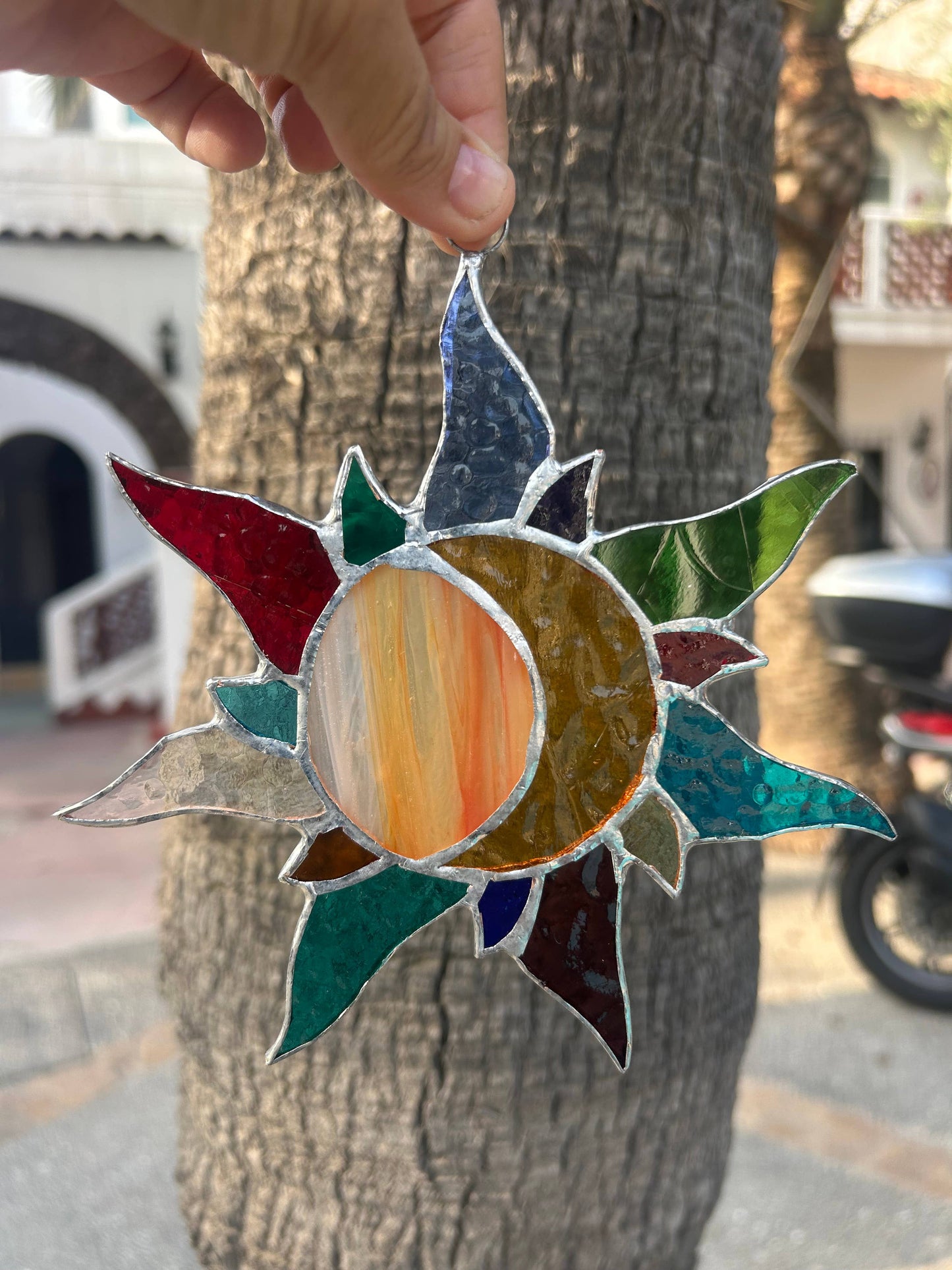 Celestial Sun & Moon Stained Glass Suncatcher