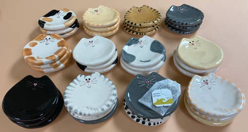 August Ceramics - 3" Assorted Ceramic Cat Dishes by the Dozen