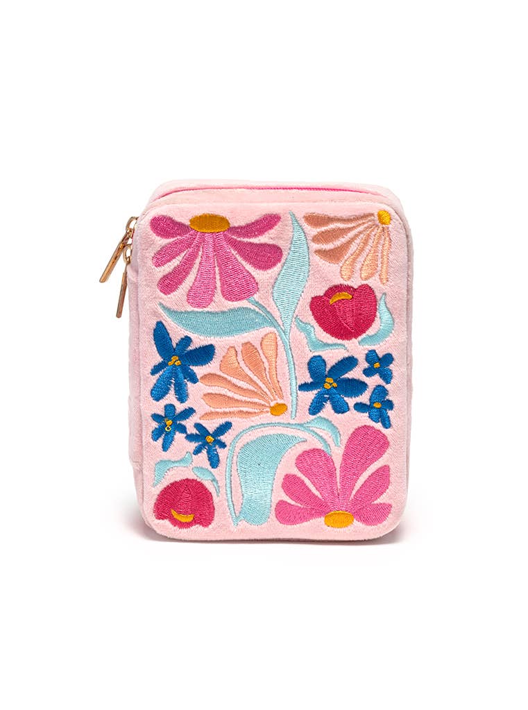 Living Royal - Velvet Jewelry Zip Case / Organizer - Feminine Florals -Pink
