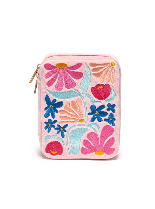 Living Royal - Velvet Jewelry Zip Case / Organizer - Feminine Florals -Pink