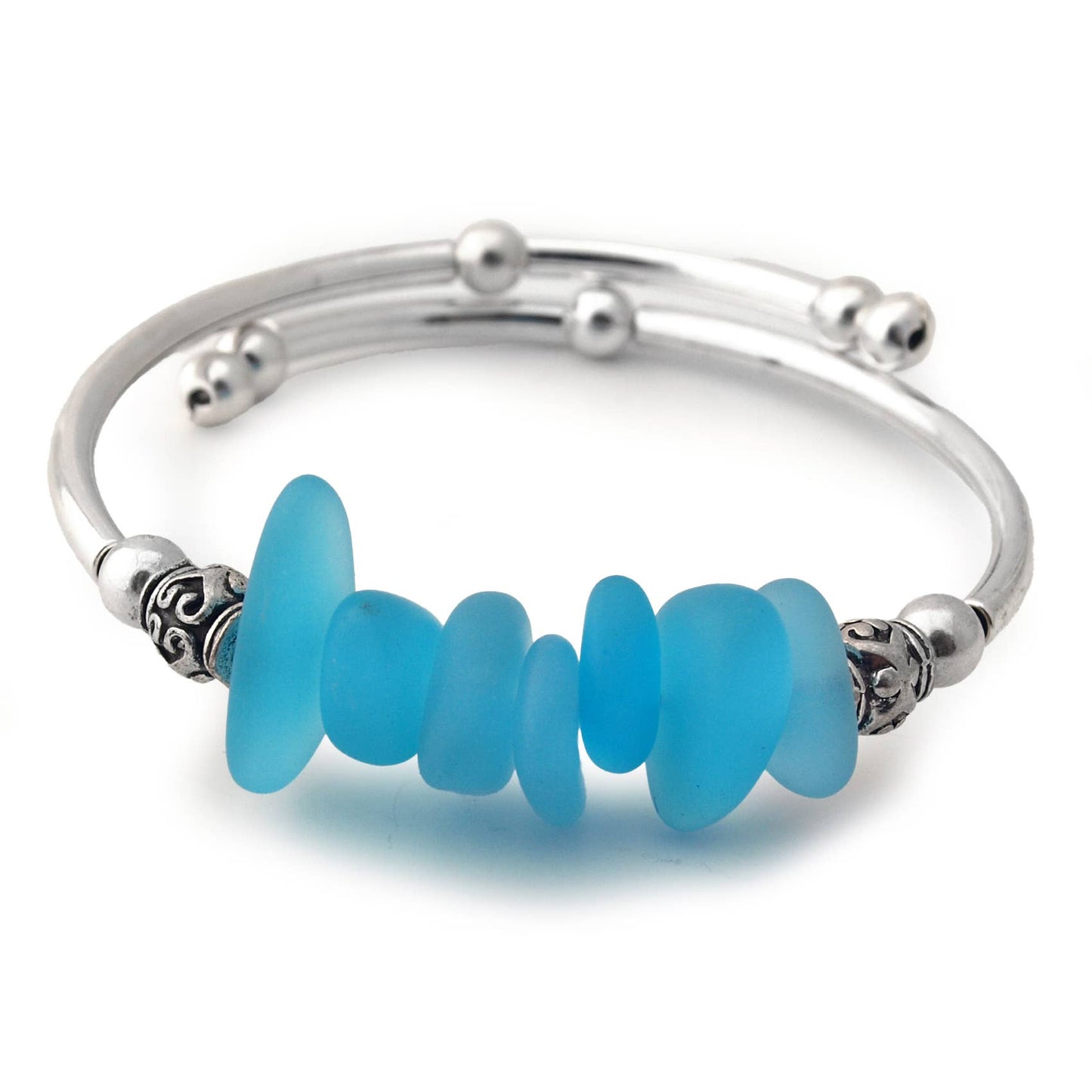Opaque Aqua Sea Glass Nuggets Bracelet