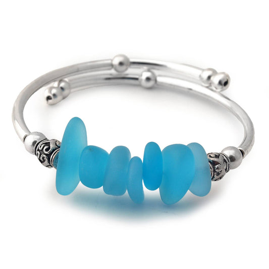 Opaque Aqua Sea Glass Nuggets Bracelet