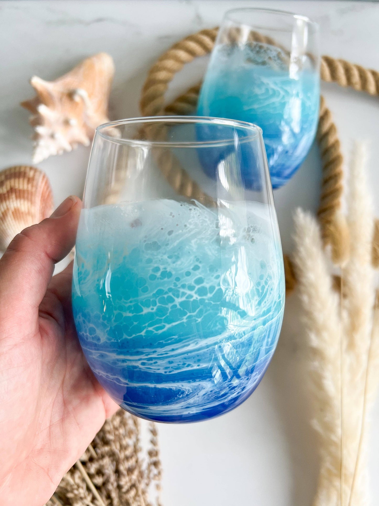 Citrus Waves Art - Stemless Ocean Wine Glasses