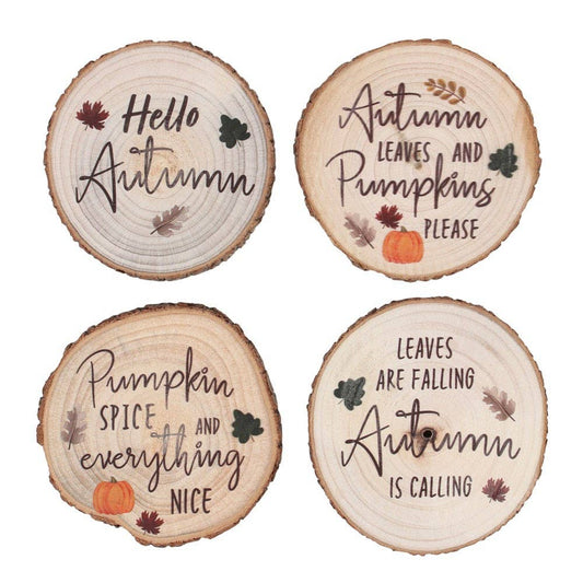 Autumn Wood Slice Coaster Set for Fall