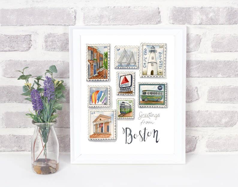 Fiona and Honey Designs - Boston Stamp Illustration Watercolor Paintings