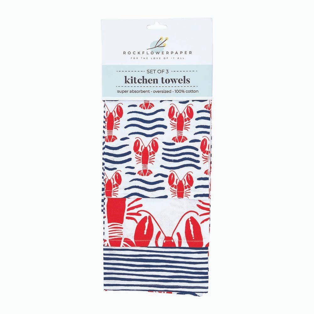 Lobster Waves Cotton Kitchen Towels (Set of 3)