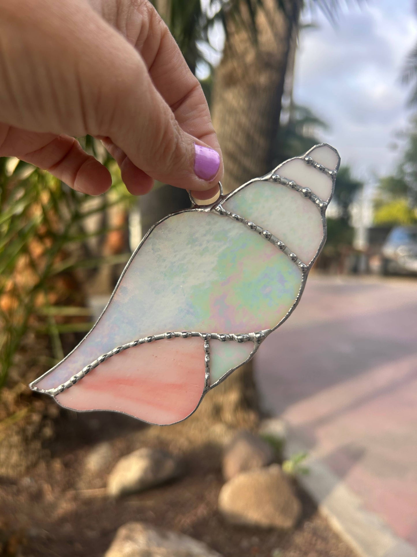 Stained Glass Spiral Seashell Suncatcher