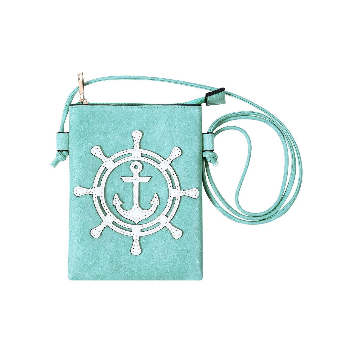 Shine Mark Accessories - Aqua - Laser Cut Crossbody Cellphone Bag - Ship's Wheel