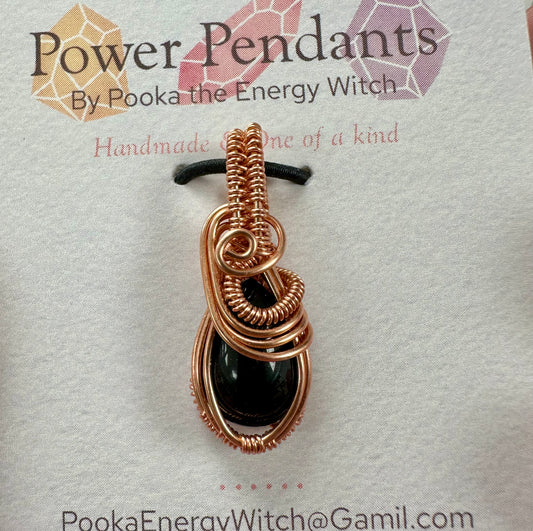 Pooka the Energy Witch - Copper Wire Wrap Petite Pendant - Black Onyx - Leo, Capricorn