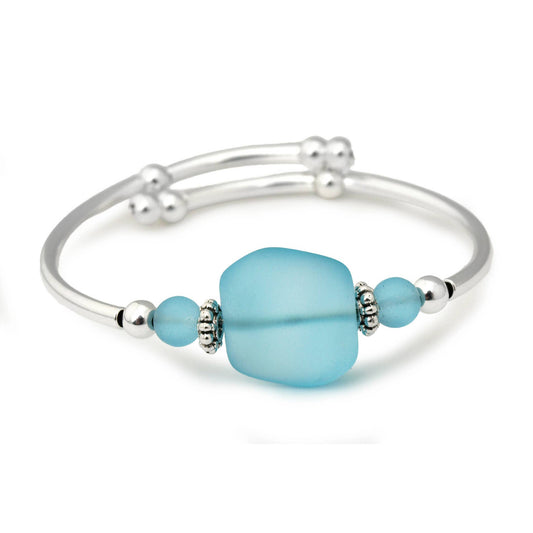 Aqua Square Nugget Sea Glass Bracelet