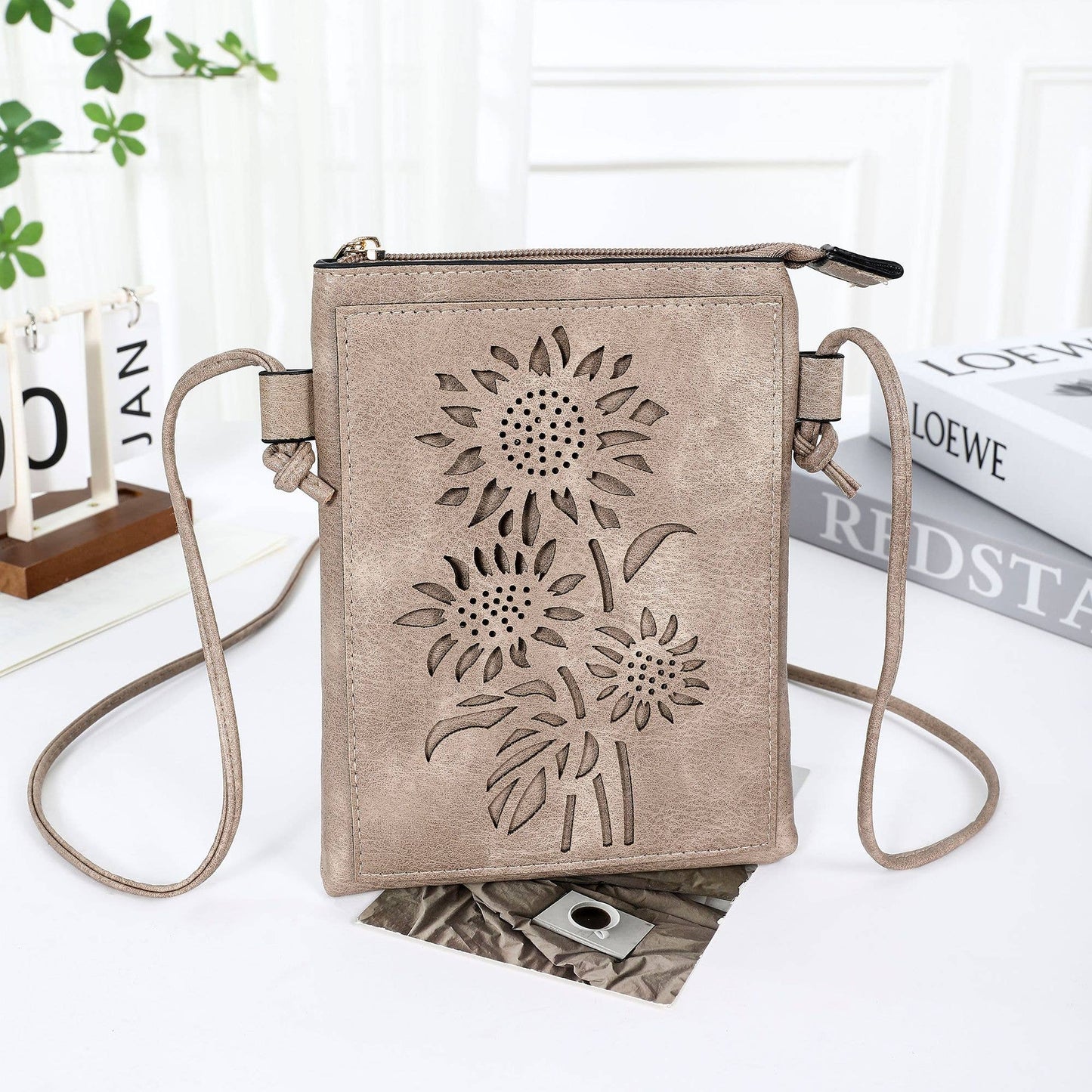 Shine Mark Accessories - Sand - Sunflower laser cut crossbody cellphone bag