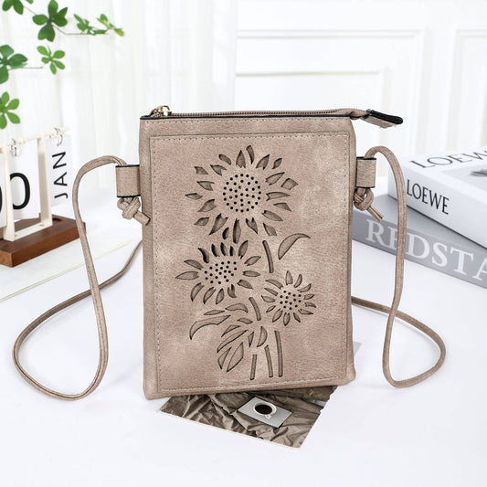 Shine Mark Accessories - Sand - Sunflower laser cut crossbody cellphone bag