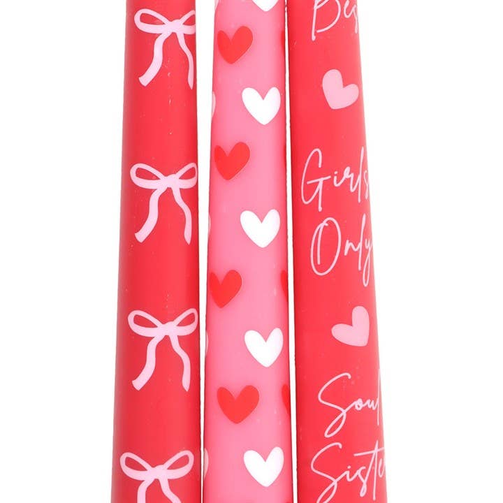 Set of 3 Girl Gang Bow and Heart Taper Candles