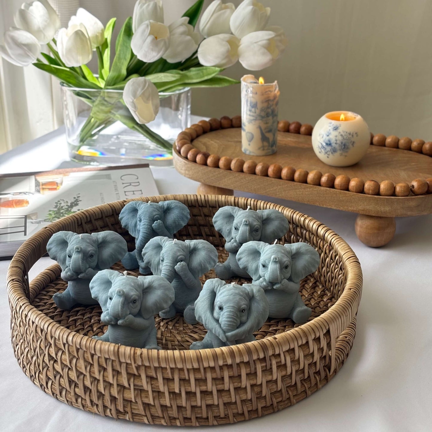 Cute Elephant Candle : Gray / I hear nothing – covering ears