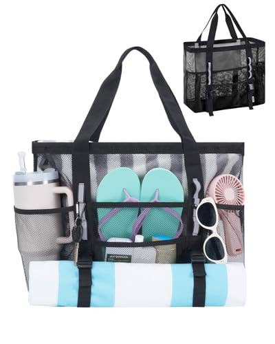 Large Beach Tote Bags with 40oz Tumbler Side Pockets