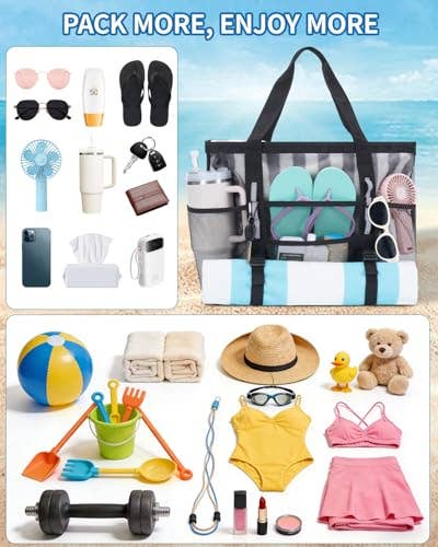 Large Beach Tote Bags with 40oz Tumbler Side Pockets