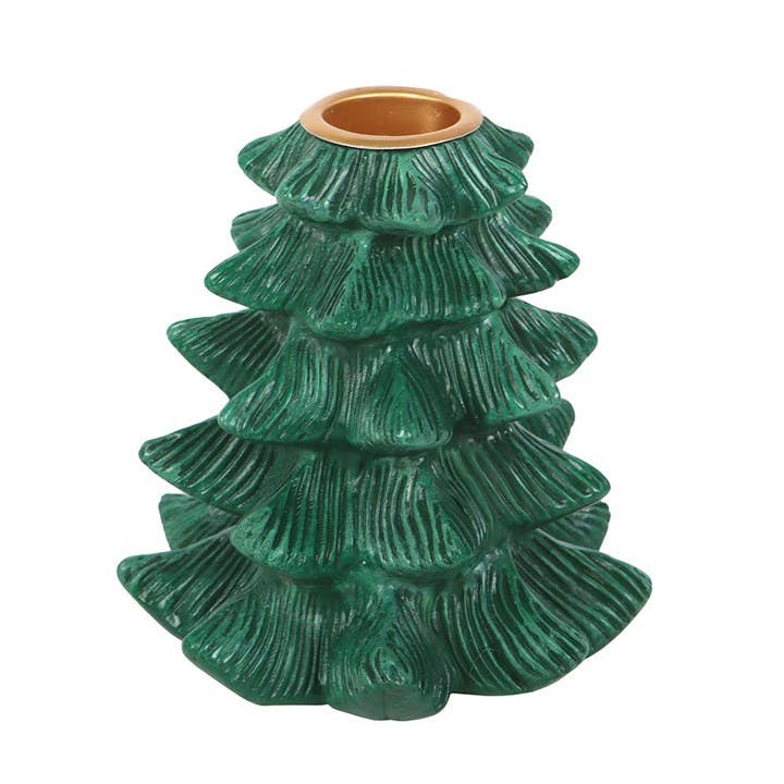 Green Fir Tree Christmas Candle Holder for Taper Candles