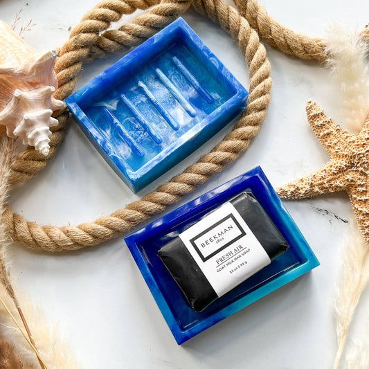 Citrus Waves Art - Rectangle Soap Dish: Blue & White