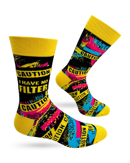 Fabdaz - Caution I Have No Filter Men's Novelty Crew Socks