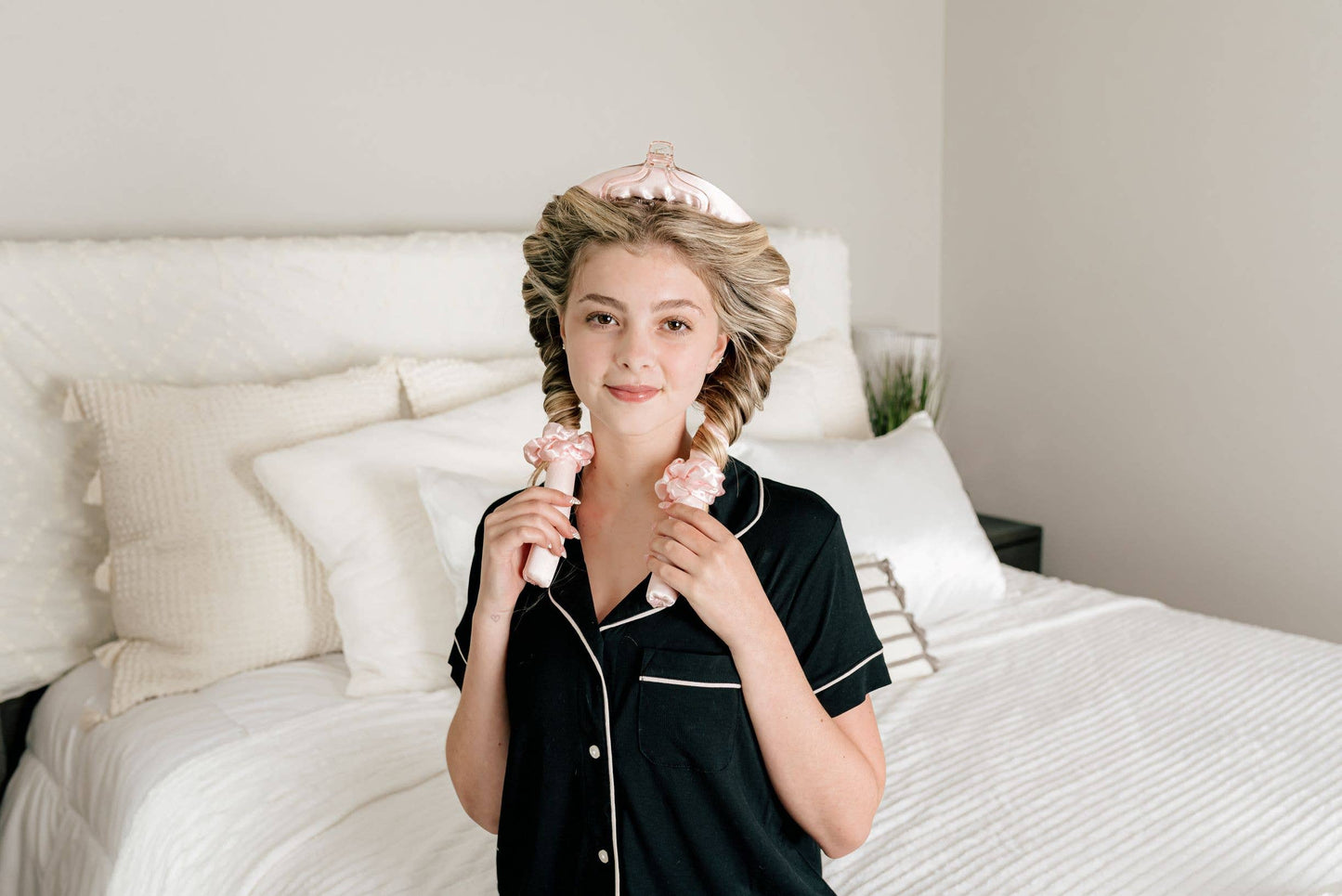 Morning Glamour - Heatless Satin Curler Set-effortless curls, no heat damage: PINK