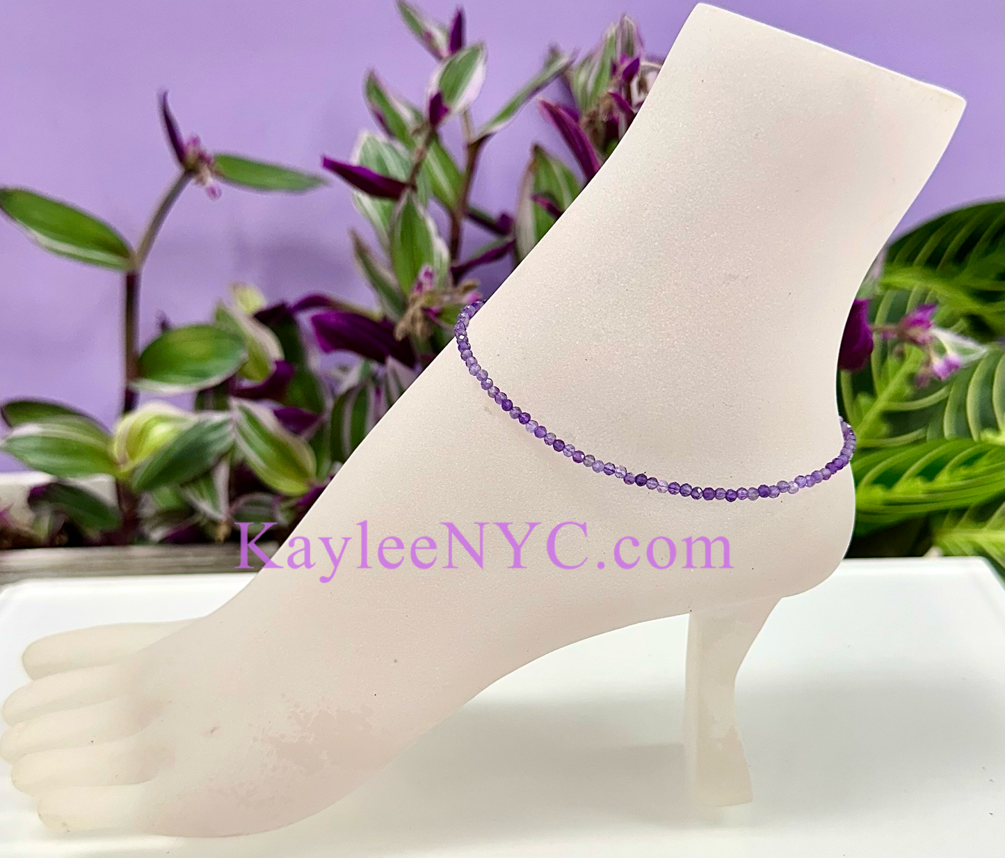 Natural Amethyst Anklet Stainless Steel Finding