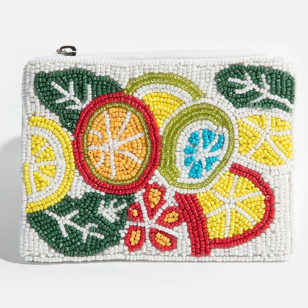 Collections by Fame Accessories - Seed Beaded Assorted Lemon Fruit Coin Purse: MULTI