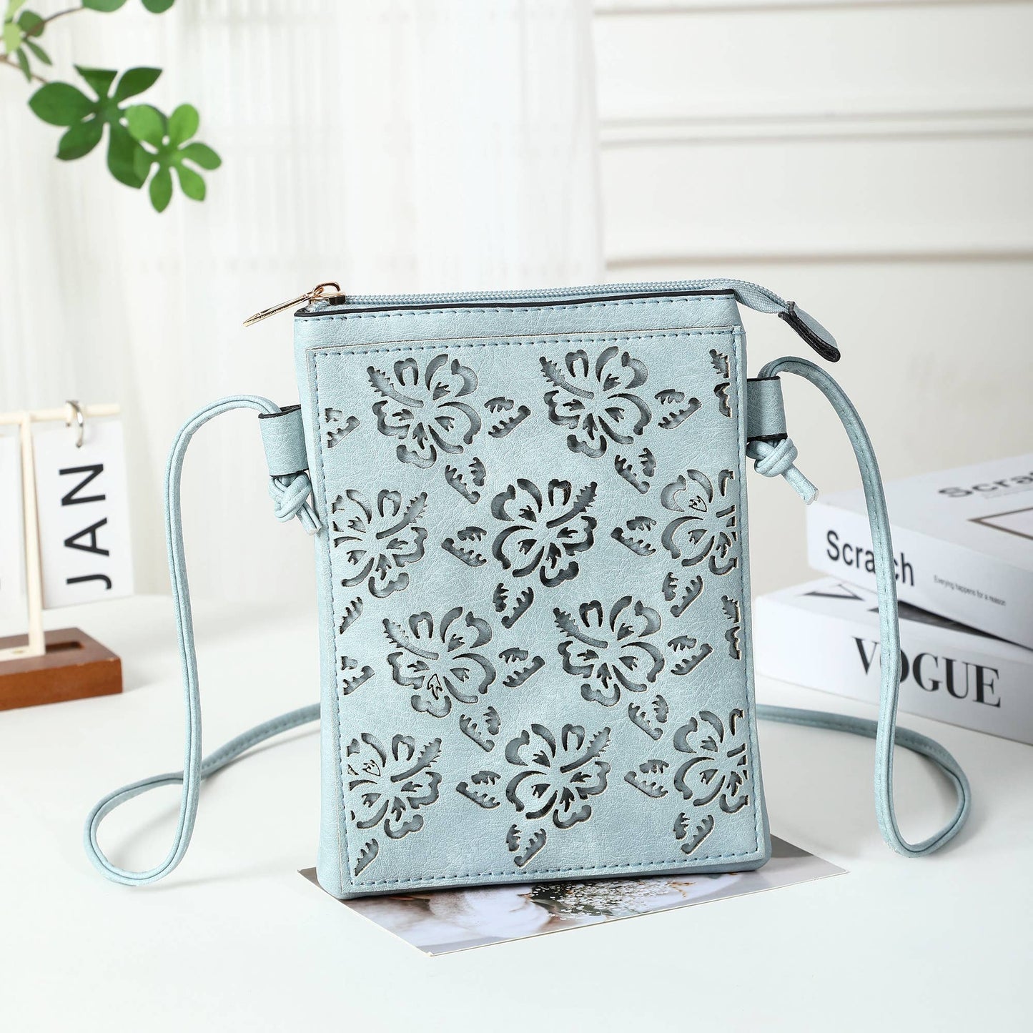 Shine Mark Accessories - Blue - Hibiscus Lacer cut crossbody cellphone bag