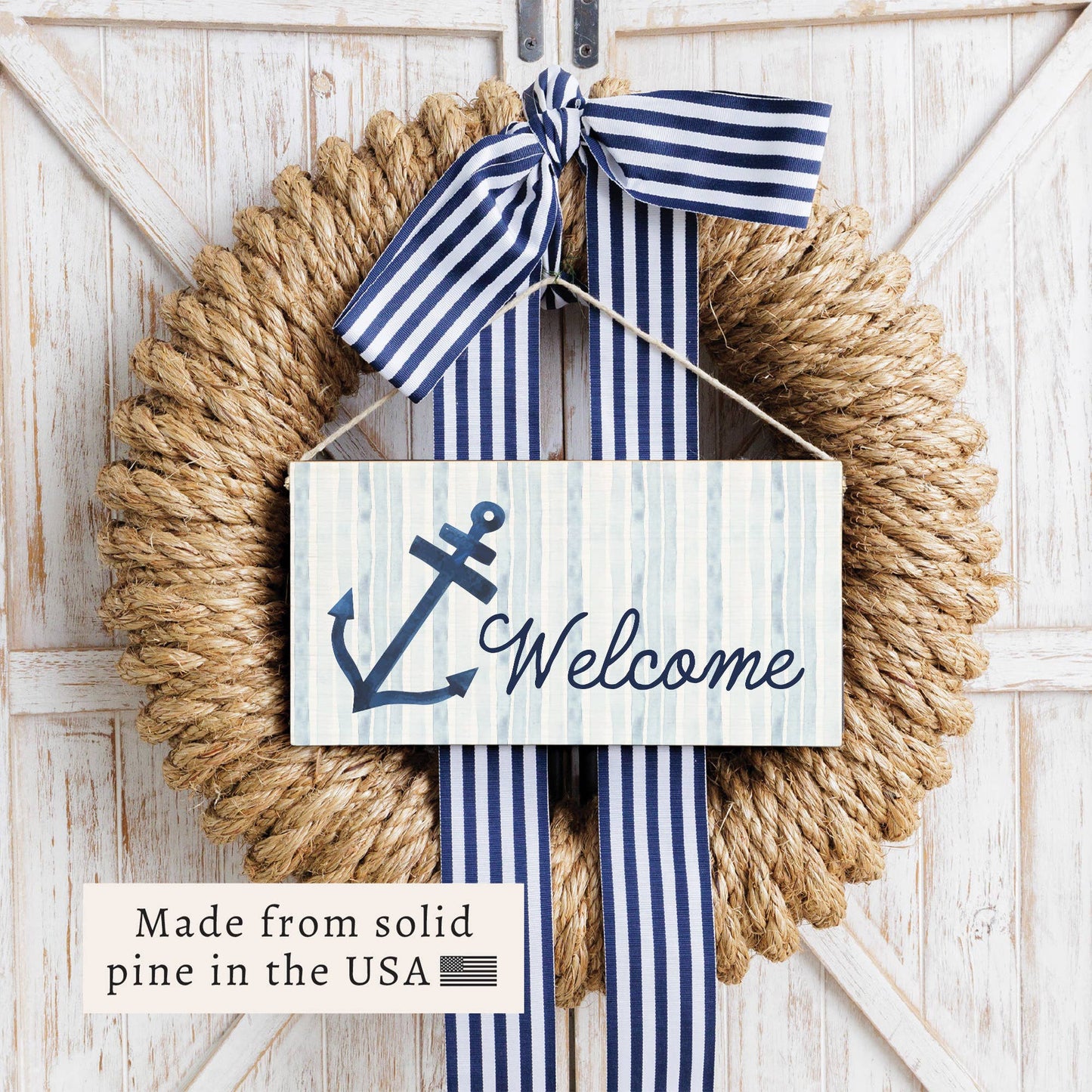 Anchor Welcome Twine Sign | Wooden Decor