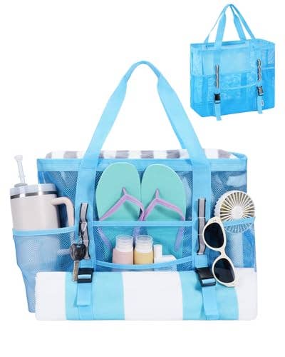 Large Beach Tote Bags with 40oz Tumbler Side Pockets