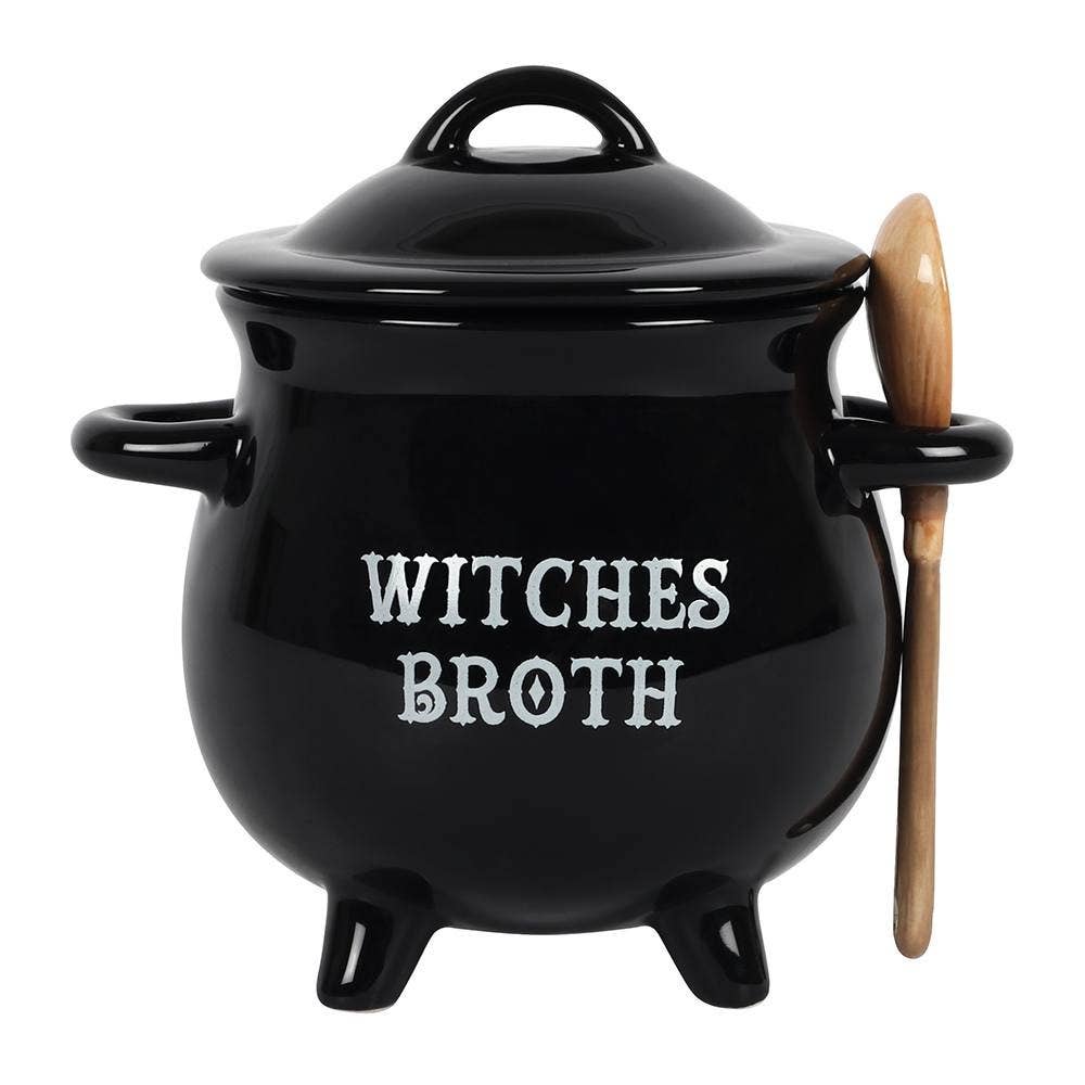 Cauldron Soup Bowl with Broom Spoon