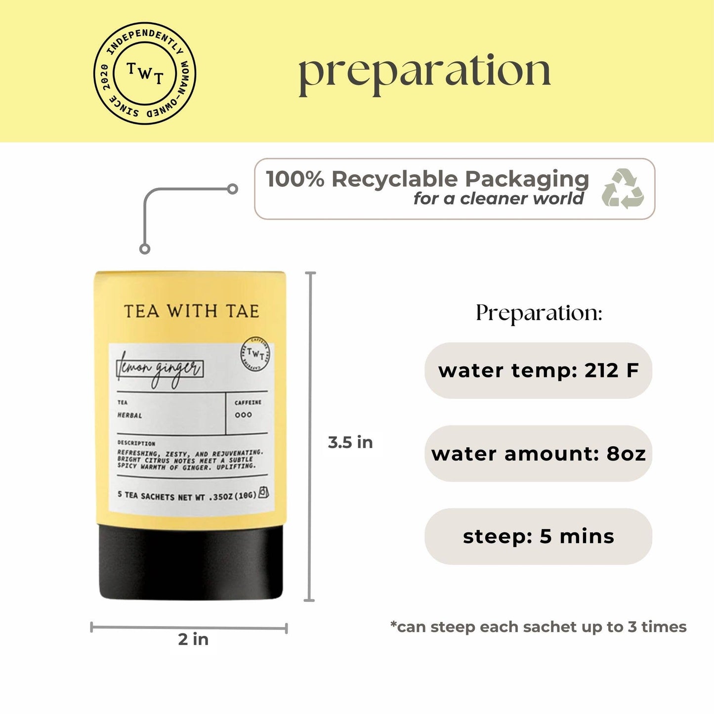 Tea with Tae - Lemon Ginger Herbal Mini Tube Gift (5 tea bags)