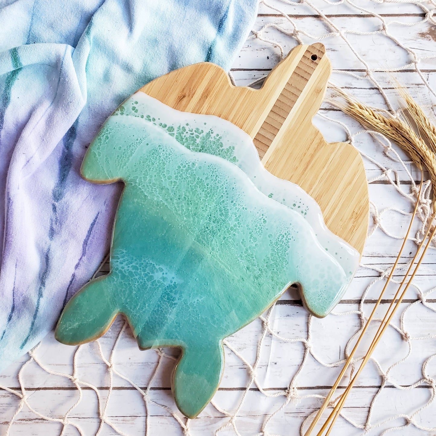 Citrus Waves Art - Sea Turtle Charcuterie Board: Blue