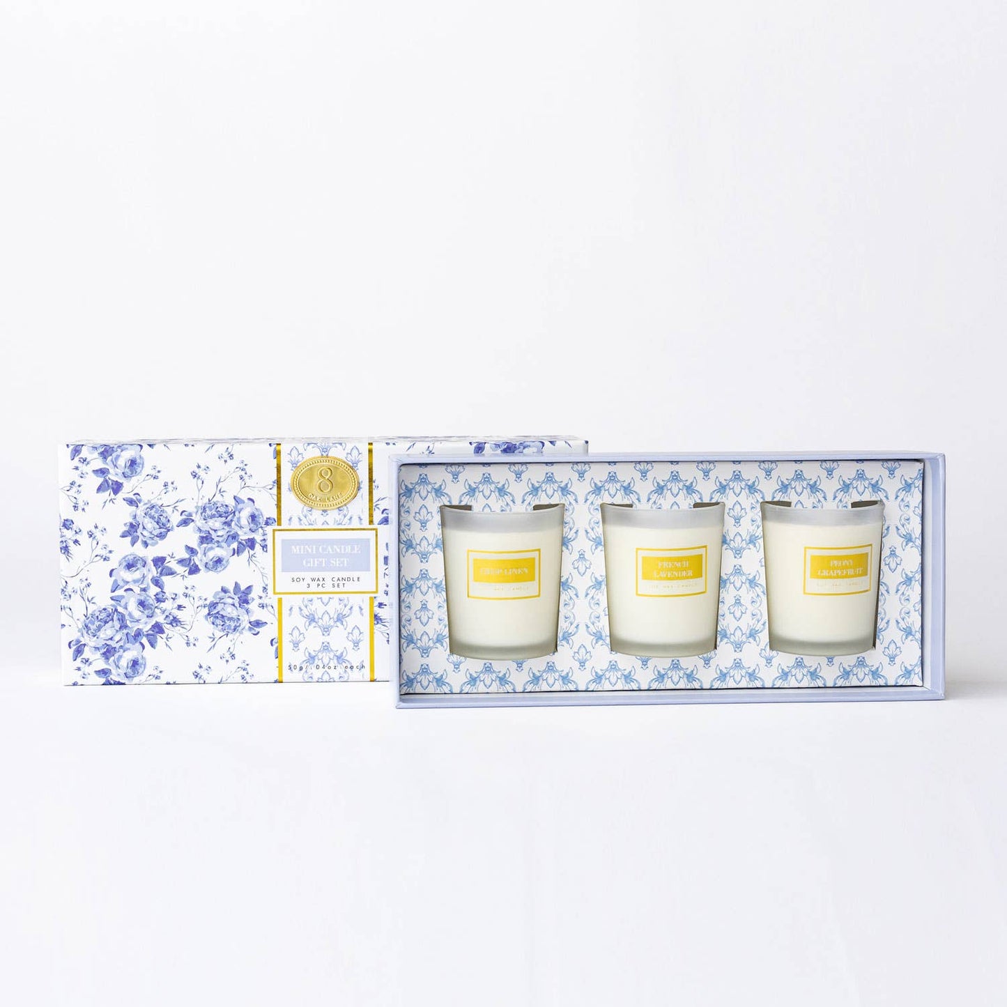 8 Oak Lane - Blue Floral 3 Piece Assorted Candle Boxed Set
