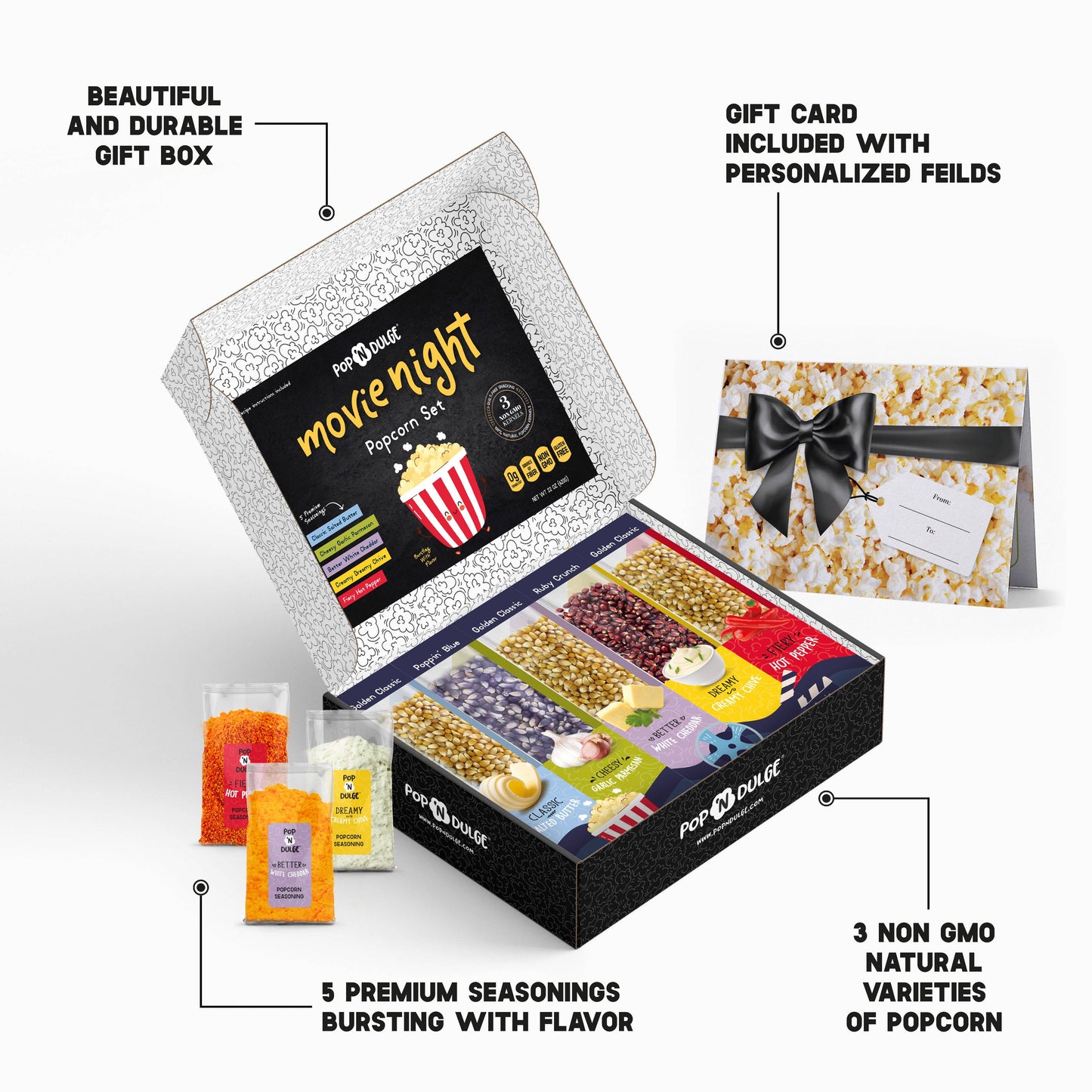 Pop 'N Dulge - Movie Night Gift Basket Gourmet Popcorn Gift Set Fathers Day