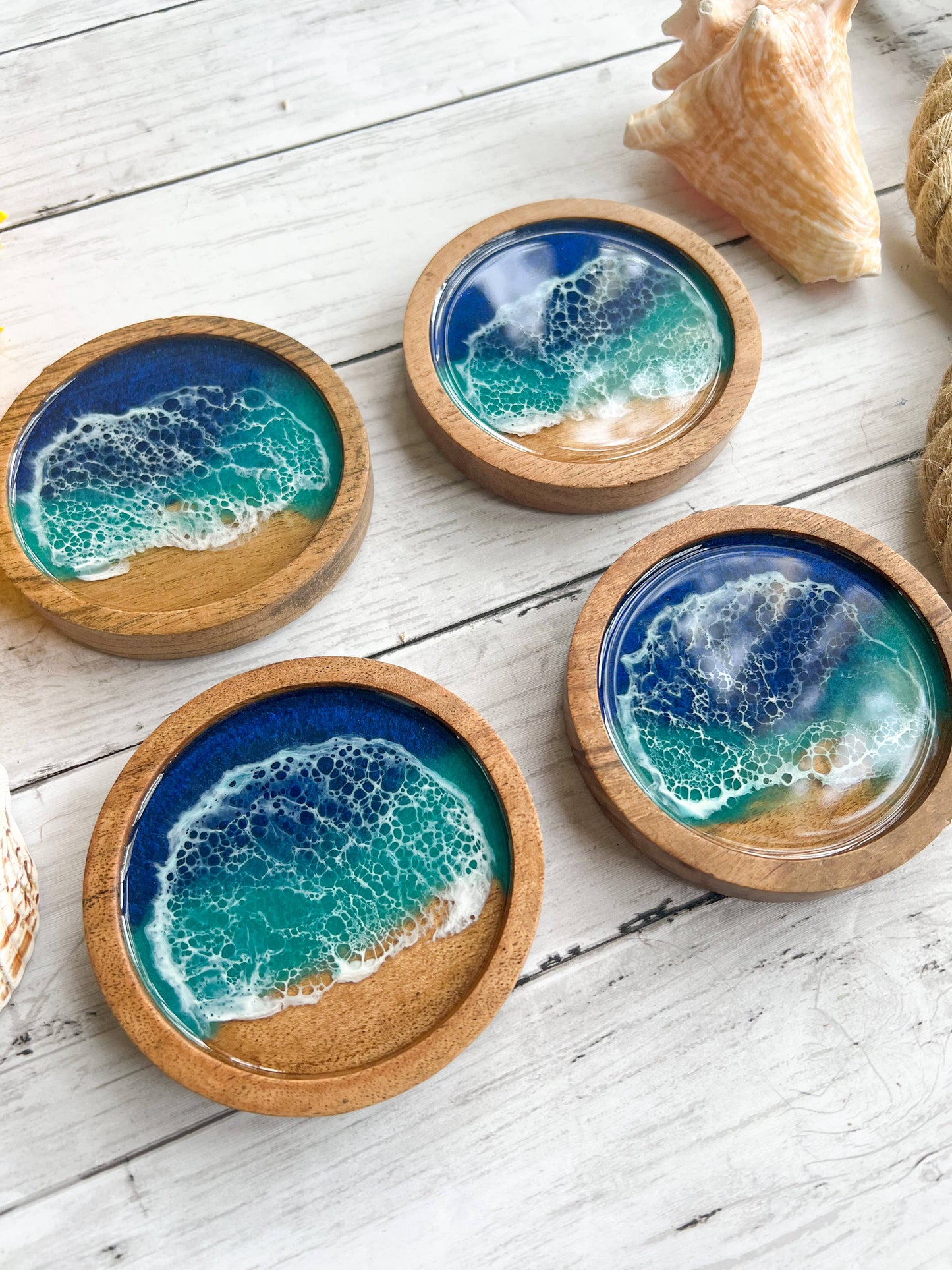 Citrus Waves Art - Mini Ocean Wood Coasters (Set of 2)