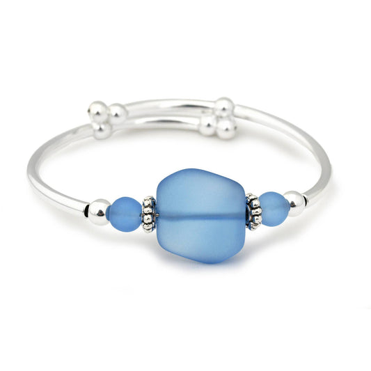 Sapphire Square Nugget Sea Glass Bracelet