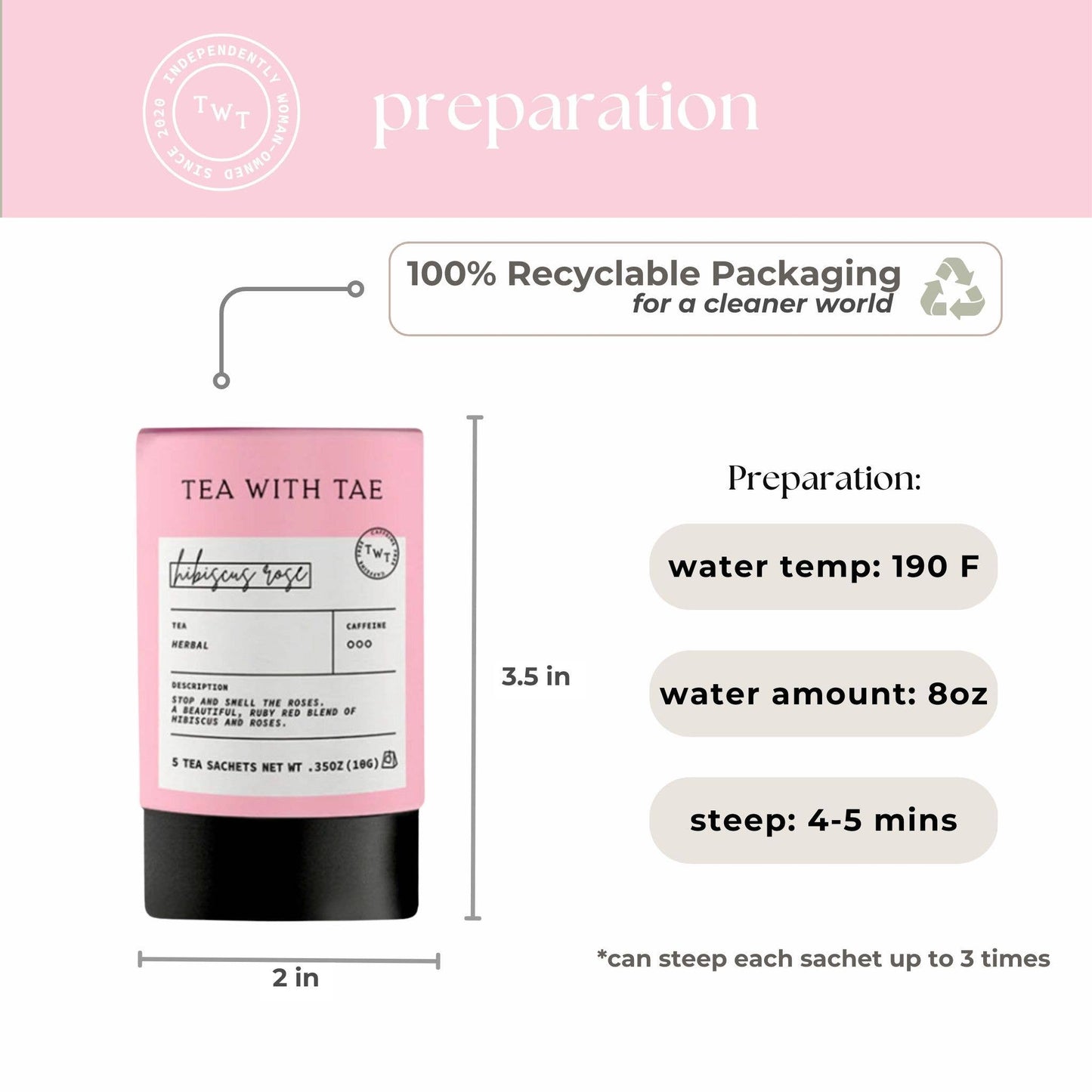 Tea with Tae - Hibiscus Rose Herbal Mini Tube Gift (5 tea bags)