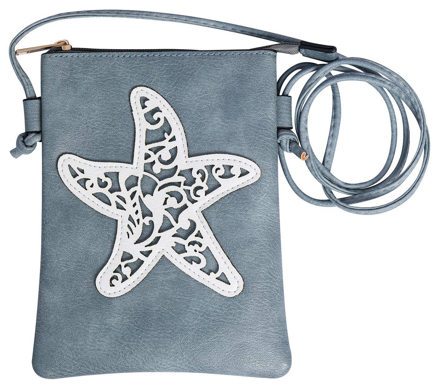 Shine Mark Accessories - Blue - Star Fish laser cut crossbody cellphone bag