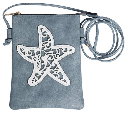 Shine Mark Accessories - Blue - Star Fish laser cut crossbody cellphone bag