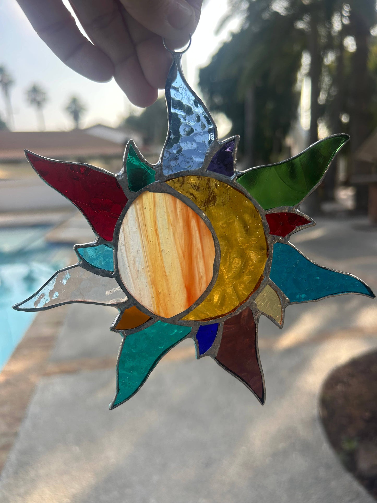 Celestial Sun & Moon Stained Glass Suncatcher