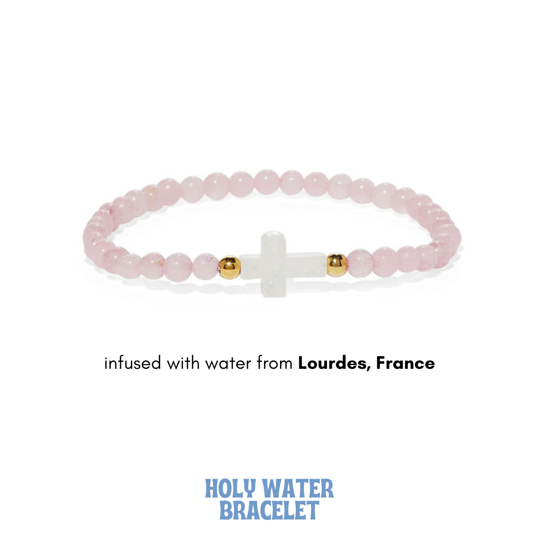 Holy Water Bracelet - HOLY WATER ROSE QUARTZ CROSS BRACELET : Stainless Steel Spacer Beads