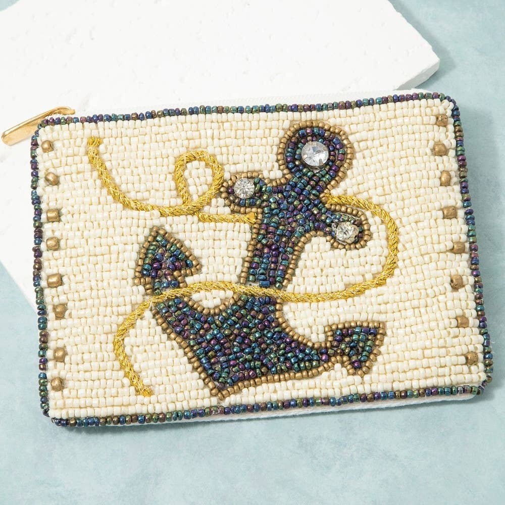 Sea Anchor And Rope Seed Beaded Coin Purse