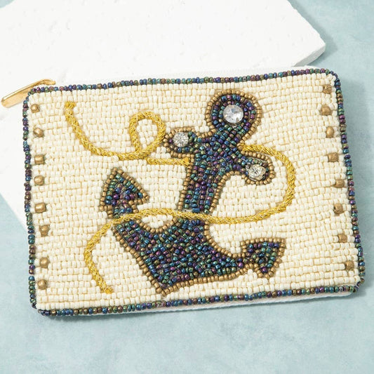 Sea Anchor And Rope Seed Beaded Coin Purse