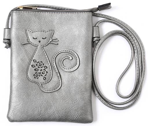 Shine Mark Accessories - Grey - Cat Laser Cut Cross Body Cell Phone Bag