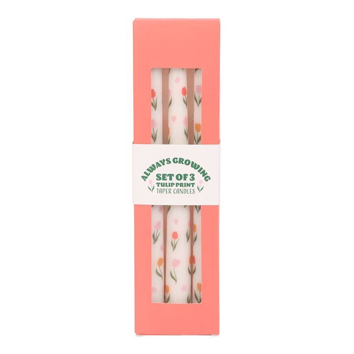 Set of 3 Spring Tulip Print Taper Candles