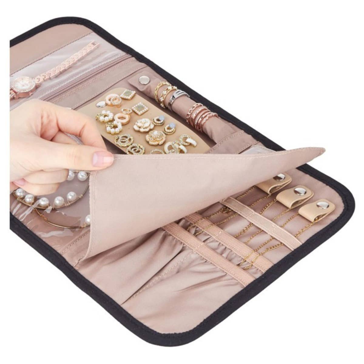 Foldable Travel Jewelry Organizer Roll - Black