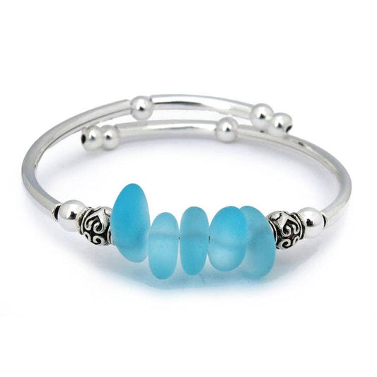 Aqua Nugget Sea Glass Bracelet