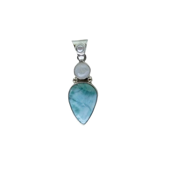 Ocean Moon Goddess Pendant with Blue Pearl Chain - Larimar with Moonstone and Pearl in Sterling Silver