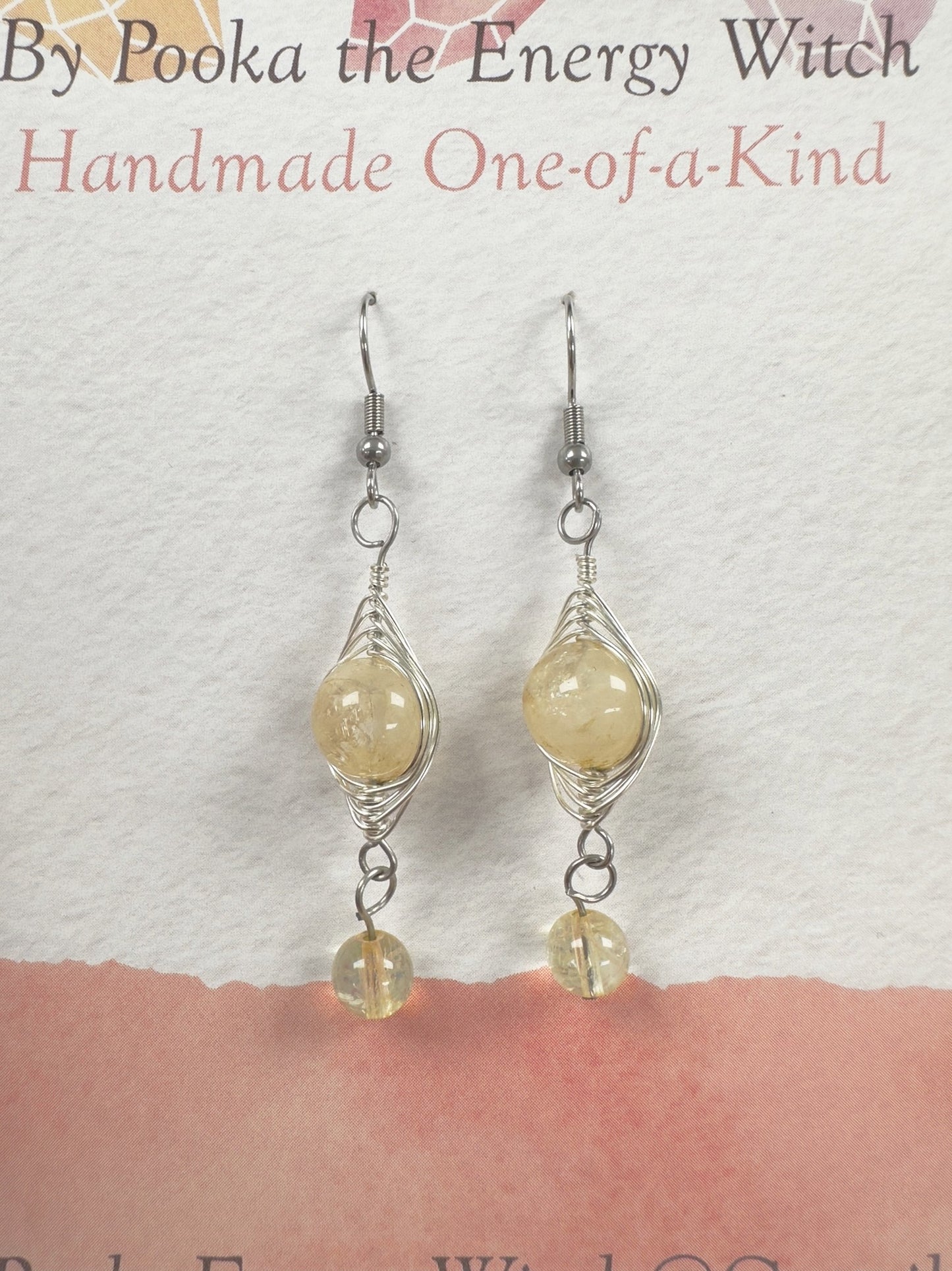 Pooka the Energy Witch - Wire Wrap Earrings - Citrine