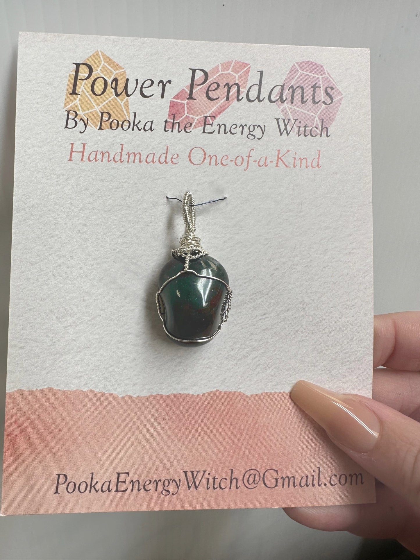 Pooka the Energy Witch - Wire Wrap Pendant - Dragon's Blood Stone - all signs